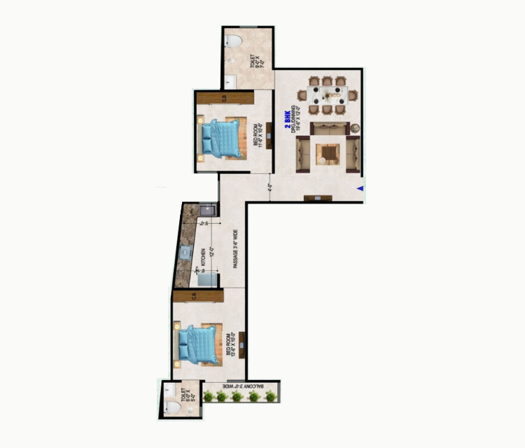 2 BHK Type 4 floor plan