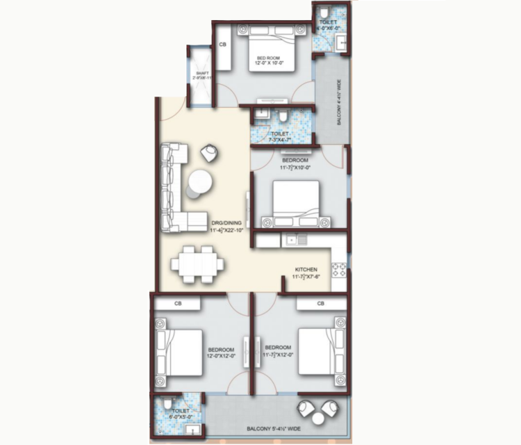 4 BHK Type 2 unit plan